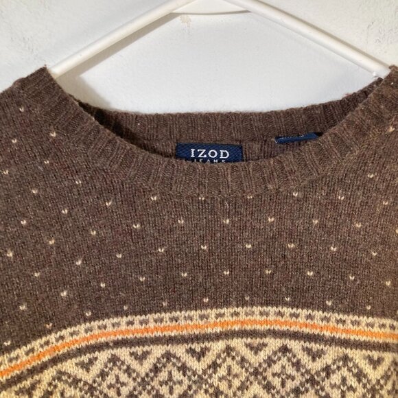 Mens Izod Jeans Fair Isle Lambswool Sweater Brown Tan  XL Washable Lambswool - Picture 4 of 7